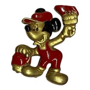 VINTAGE Disney Mickey Mouse Golden Metal Painter Brooch Pin 2"